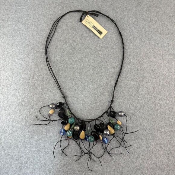 Teresa Goodall Vintage Resin Glass Bead‎ Necklace Linen Cord Signed Boho Jewelry - Picture 1 of 12